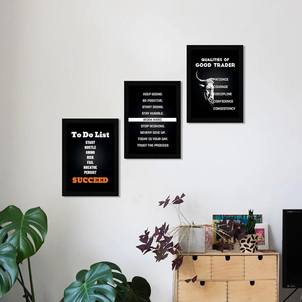 ArtX Paper Stock Market Trading Motivational Quotes Wall Frames Set of 3
