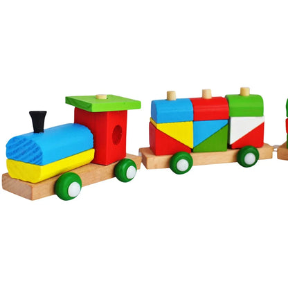 Trinkets & More - Shape Sorter Train  Geometric Shapes Wooden Puzzle Stacking Toy Early Educational Toys Toddlers Kids 3 + Years