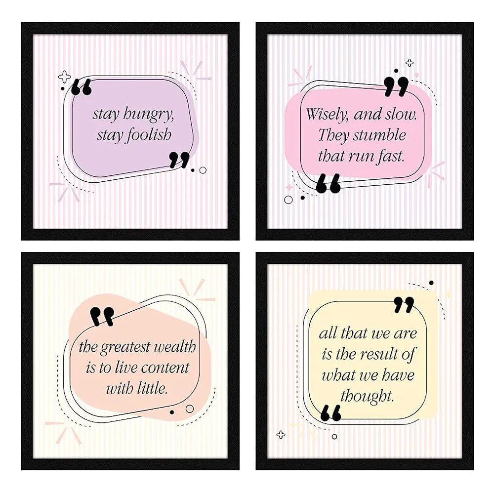 ArtX Paper Motivational Quotes Stay Hungry Stay Foolish Wall Art Painting With Frame Set of 4