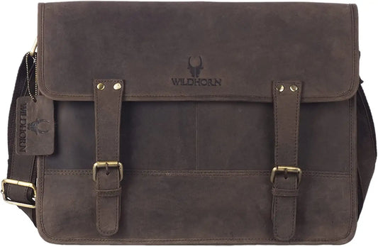 WildHorn Classic Leather Messenger Bag for Men I Multiple Pockets I Adjustable Strap I DIMENSION : L-15 inch W-4 inch H-12 inch