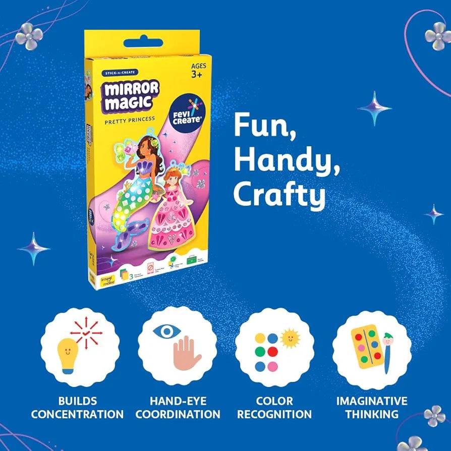 Fevicreate Stick-n-Create Mirror Magic Pretty Princess Kit | Sparkly Stickers | Princess Templates | Travel Friendly | Boosts Creativity | Screen-Free Play | Gifting | Ages 3 +