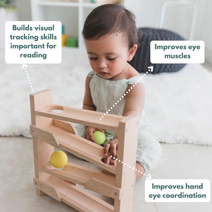 Curious Cub Montessori Ball Tracker | Baby Wooden Toys for Early Development | Fine Motor Skills & Sensory Toys for Kids