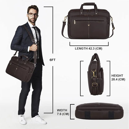 WildHorn Leather 15 inch Laptop Bag for Men I Padded Laptop Compartment I Carry Handles with Adjustable Strap