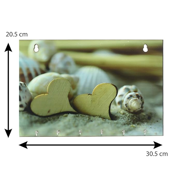 Ecraftindia Heart Shells Theme Wooden Key Holder With 6 Hooks