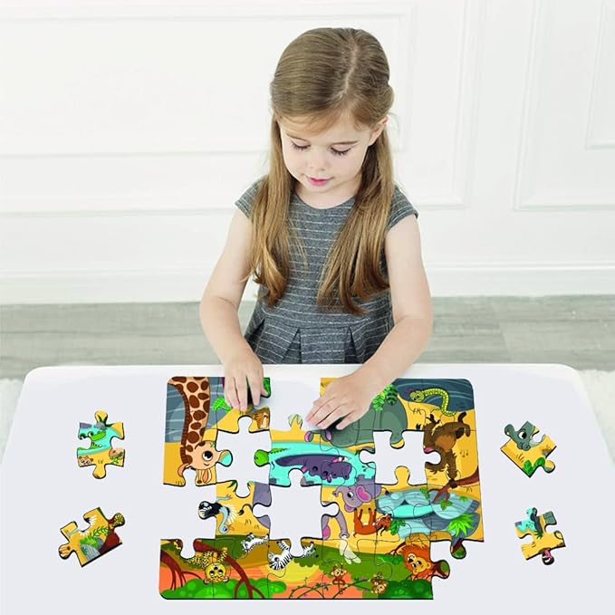 Mini Leaves 24 Piece Puzzle for Kids | Wild Safari Animals Jigsaw Puzzle | Wooden Puzzles for Kids | Educational Toys for Kids