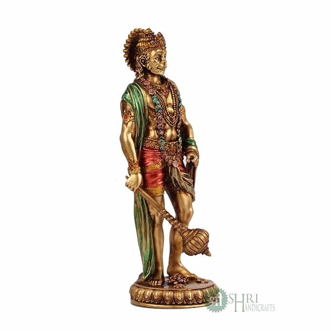 Indicast 10" Inch Cold Cast Resin Hanuman Ji Showpiece Antique Decor Decor Standing Bajrangbali
