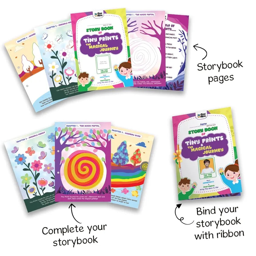 GiniMini Tiny Prints and The Magical Journey Art & Craft Kit for Kids 3–5 | 10 Story-Based Activities, Fingerprint Painting, Stickers, DIY Scrapbook | Creative Gift for Preschoolers