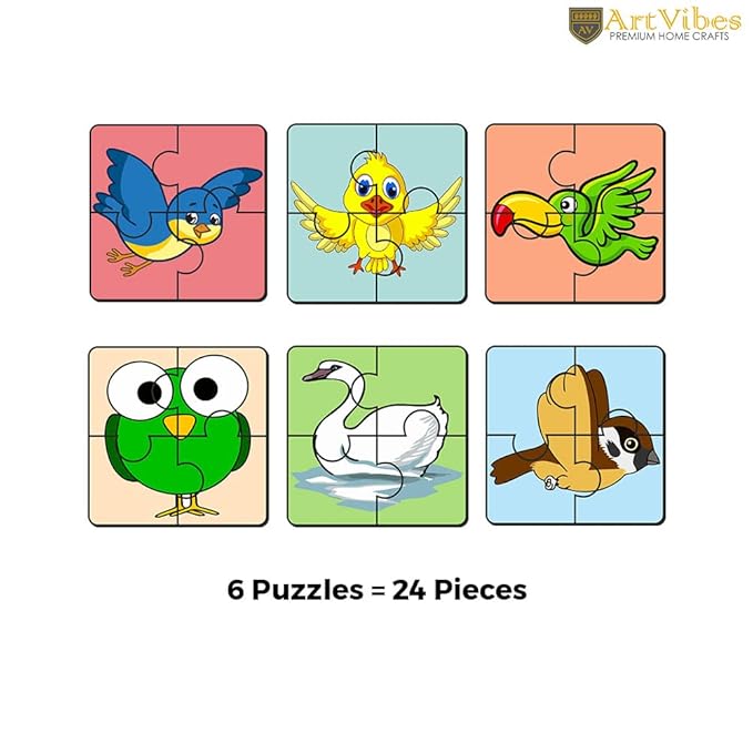 Artvibes Birds Wooden Jigsaw Puzzle Games for Children & Kids Age 2-5 | 4 Pieces Puzzles | Toddler's Wooden Puzzle | Set of 6
