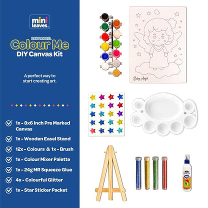 Mini Leaves Colour Me Baby Princess Diy Canvas Art Kit With Wooden Easel | Beginner Diy Canvas Kit for Kids | Single Piece