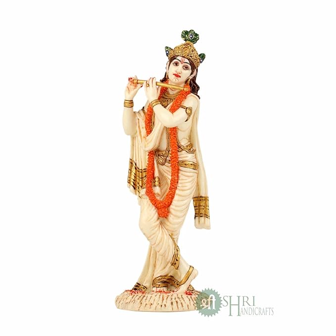 Indicast Resin 10" Inch Lord Krishna Fine Painting Hindu God Laddu Gopal Figurine for Home Office