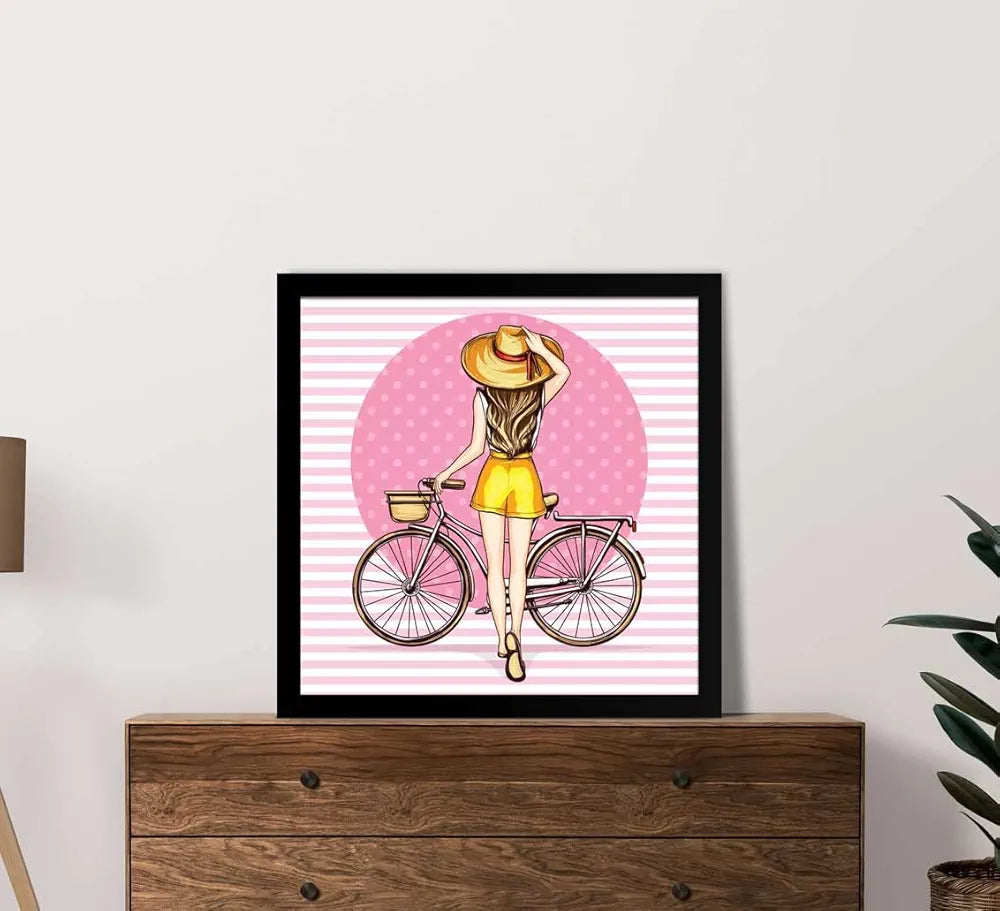 ArtX Woman Cycle Pink Background Pop Art Big Canvas Painting