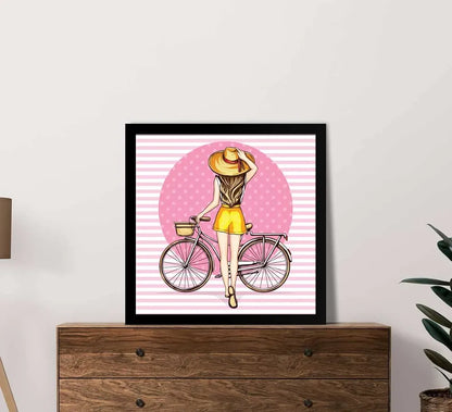 ArtX Woman Cycle Pink Background Pop Art Big Canvas Painting