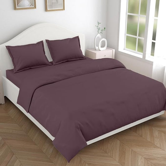 Haus & kinder Cotton Plain Solid Bedsheet for King Size 2 Pillow Covers | Colour Plum