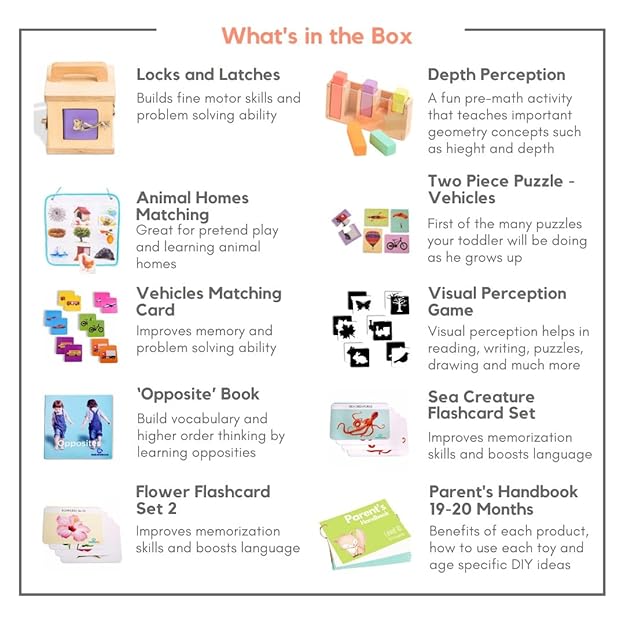 Curious Cub Montessori Learning Wooden Toys | Box 10 Brain Development Problem/puzzle Solving | Hand-eye Coordination