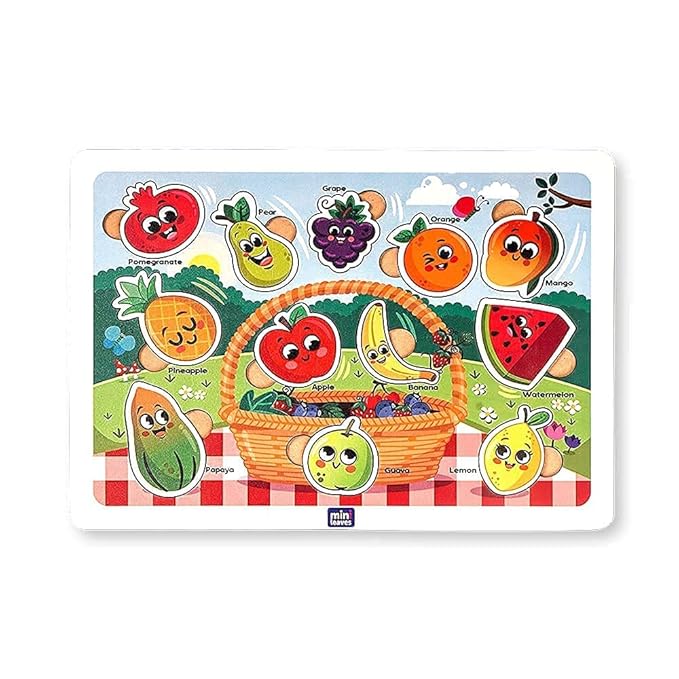 Mini Leaves Funfruit Basket Wooden Shape Puzzle | Educational Puzzle for 4+ Age Kids | Shape Sorter Puzzle