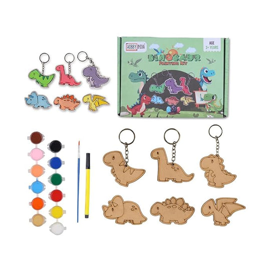 Hobby India Dianosur Theme Keychains & Fridge Magnets Painting Kit's for 3+ Age Kid's | Best Art & Craft Kits for Gifts