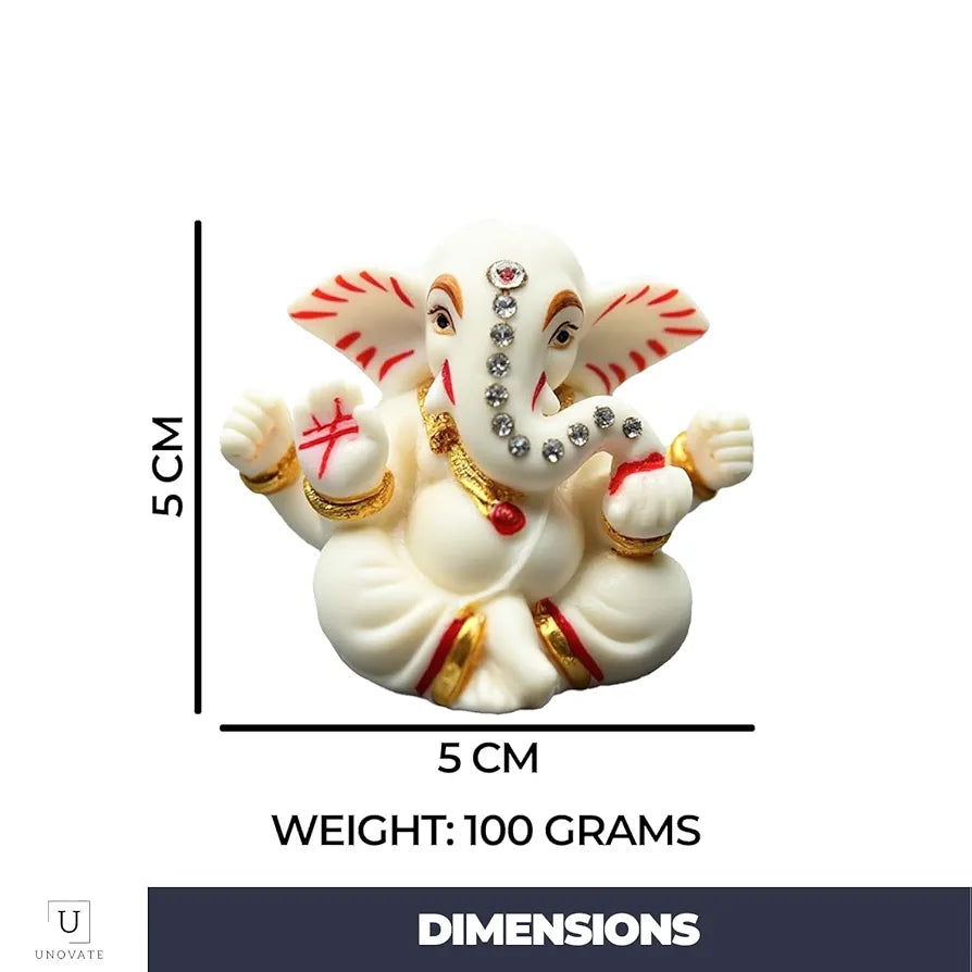 Unovate Ganesha Idol for Car Dashboard Elegant Marble Finish
