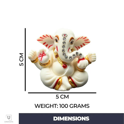 Unovate Ganesha Idol for Car Dashboard Elegant Marble Finish