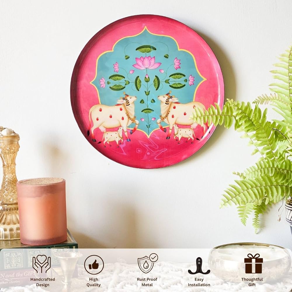 Ritualistic Pichwai Single Wall Plate for Home Decoration With 10 Inch Stand Aesthetic Room Decor Items