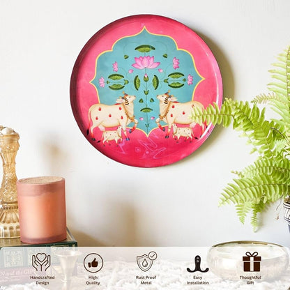 Ritualistic Pichwai Single Wall Plate for Home Decoration With 10 Inch Stand Aesthetic Room Decor Items