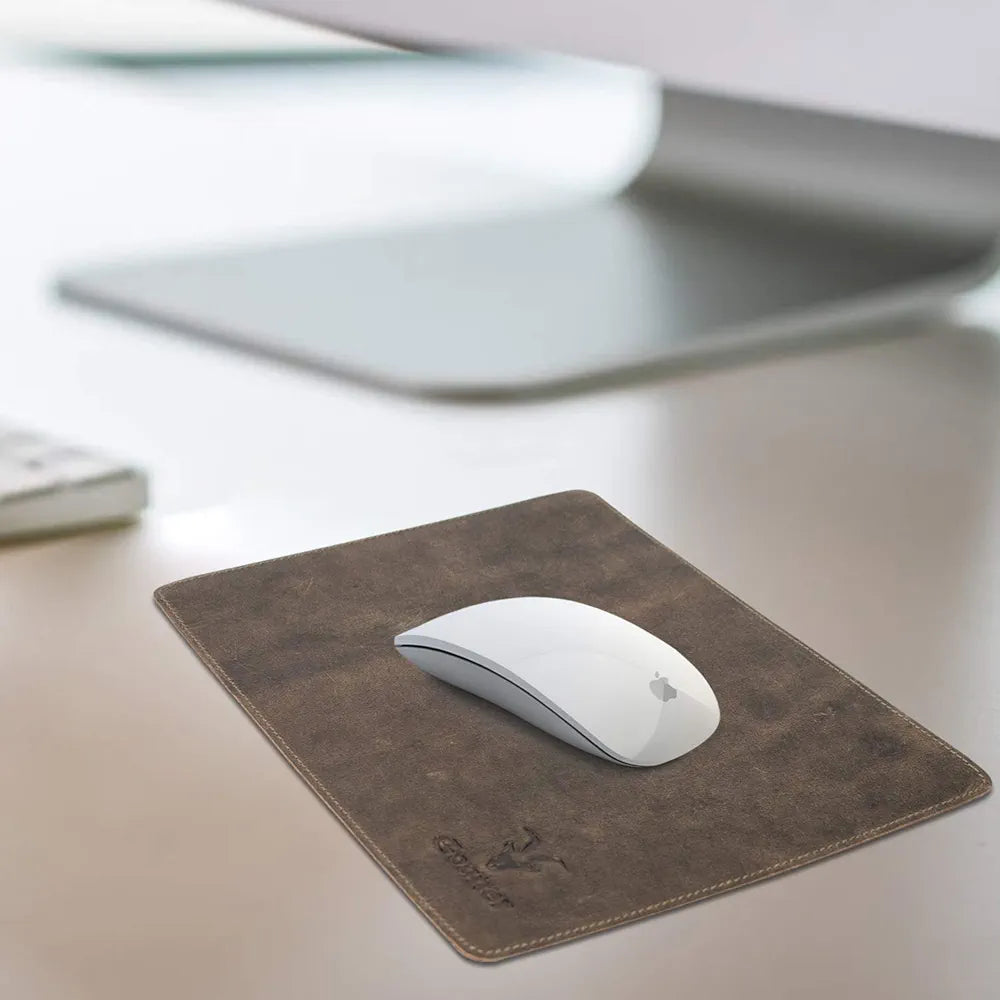 Goatter Hunter Leather Mouse Pad, Dark Brown,Standard Size