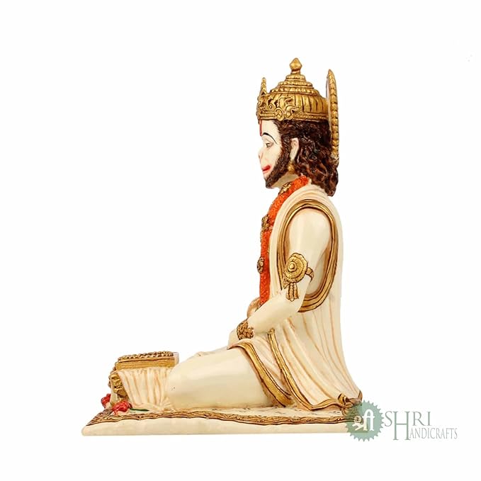 Indicast Resin 8" Inch Hanuman Ji Sitting Statue Fine Gold Painting Idol Gift Article Decorative Showpiece Handcrafted Balaji Murti