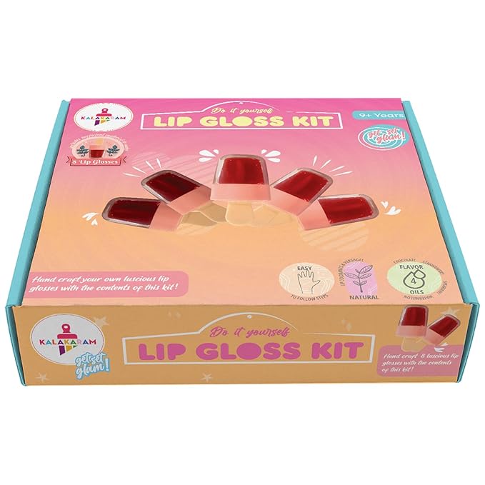 Kalakaram Lip Gloss Diy Kit - Make 8 Lip Gloss With Nourishing Vitamin E Oil | Fun and Engaging Activity Kit