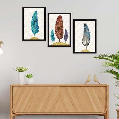ArtX Paper Abstract Leaf Wall Painting Big Size Framed Painting Multicolor Set Of 3