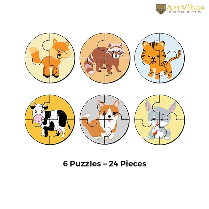 Artvibes Cute Animals Premium Wooden Puzzles for Kids | Jigsaw Puzzles for Kids Age 2-5 | Toddlers Wooden 4 Piece Puzzle | Set of 6