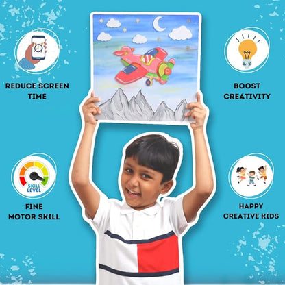 Hobby India Diy Air-plane Theme Pre-design Canvas | Paint It Yourself Activity Art and Craft Kit