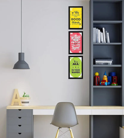 ArtX Paper Motivational Quotes Stay Positive Wall Art Painting Framed Set of 3