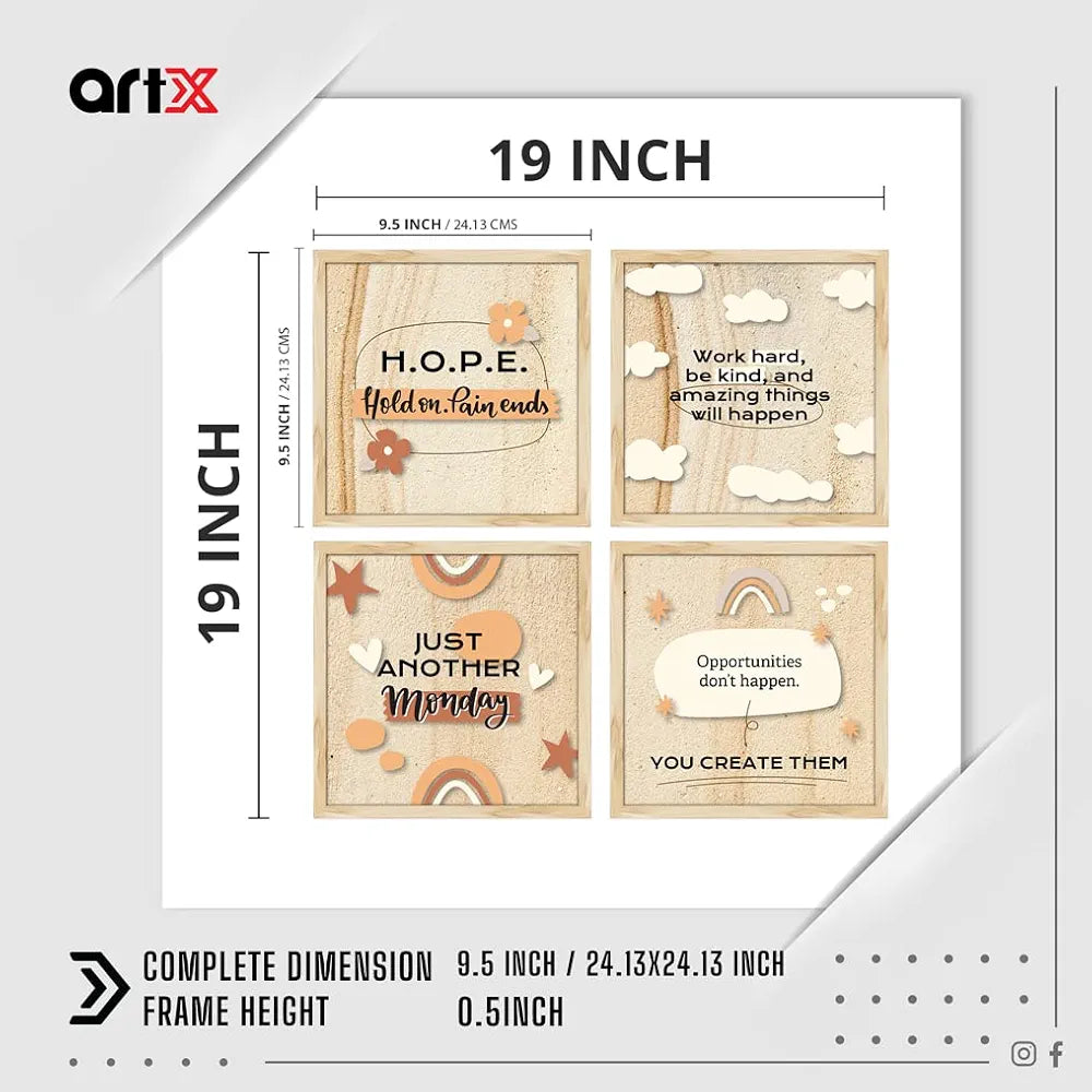 ArtX Paper Motivational Quotes Work Hard Wall Frame Art Painting With Frame Set of 4
