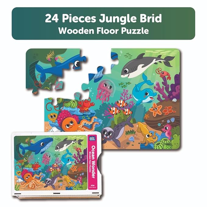 Mini Leaves 24 Piece Puzzle for Kids | Ocean Wonders Jigsaw Puzzle | Wooden Puzzles for Kids | Educational Toys for Kids