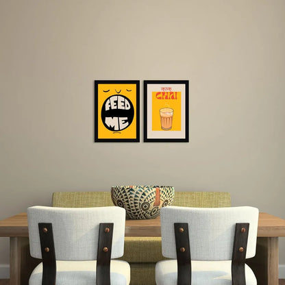 meArtX Paper Kitchen Dining Area Cafe Bar Restaurant Funny Framed Quotes Feed Me Set of 3