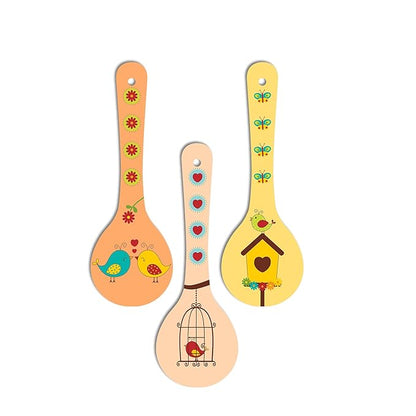 Artvibes Madhubani Art Wooden Wall Hanger for Home | Set of 3 | Multi 9