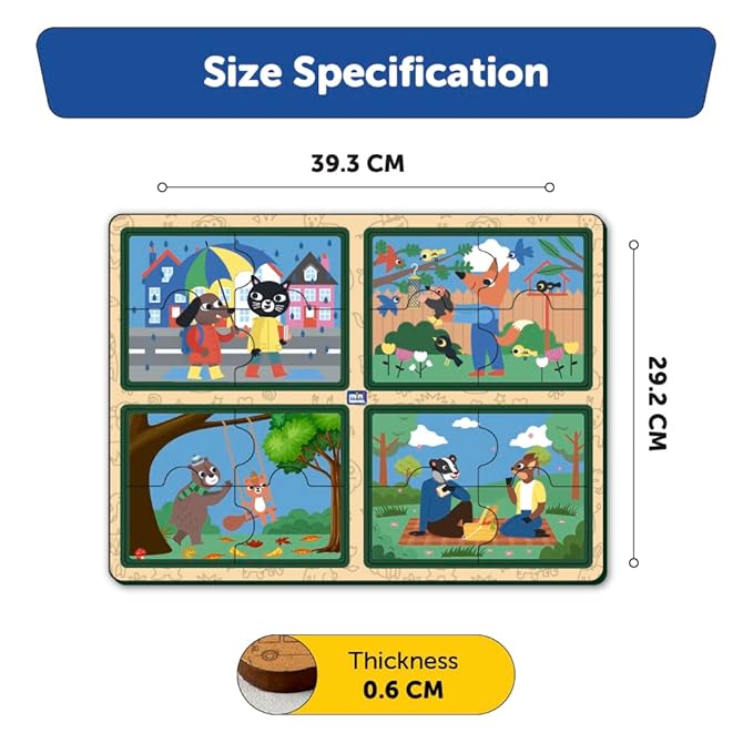 Mini Leaves Four 4 Piece Act of Kindness Jumbo Pieces Wooden Puzzle Set of 4 Chunky Jigsaw Puzzle for Kids | Educational Puzzle Game