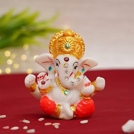 Tied Ribbons Resin Ganesh Idol for Car Dashboard (Multicolor, 6 cm x 5 cm Standard)