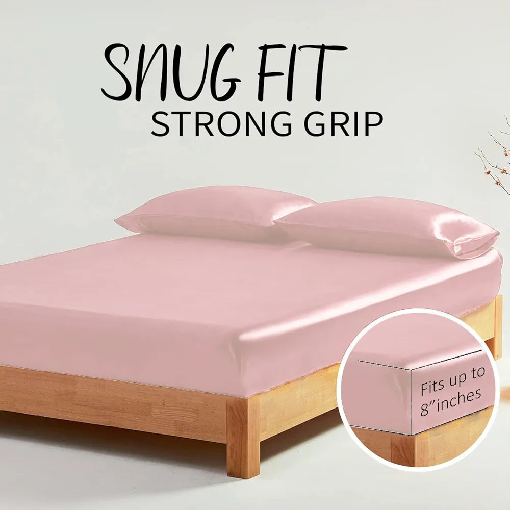 Cloth Fusion Satin Elastic Fitted Bedsheet for Double Bed King Size with 2 Pillow Covers H603 280 TC Baby Pink