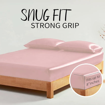 Cloth Fusion Satin Elastic Fitted Bedsheet for Double Bed King Size with 2 Pillow Covers H603 280 TC Baby Pink