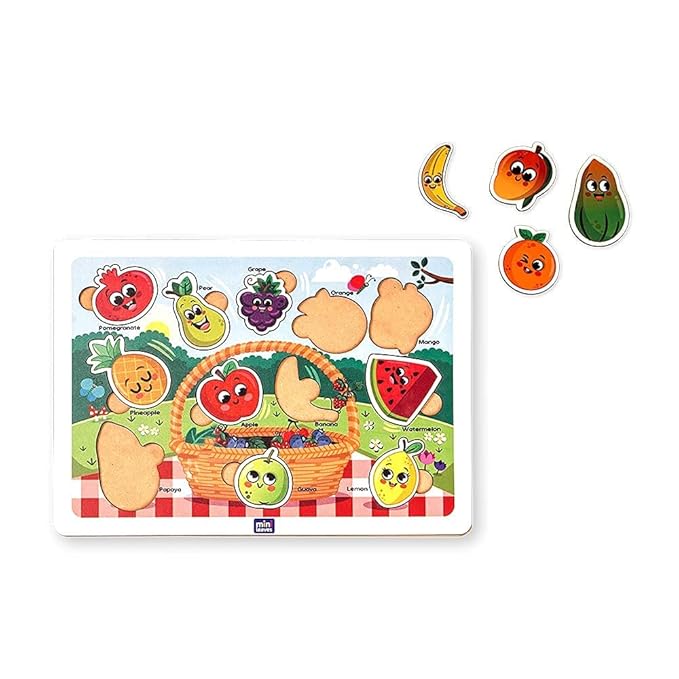 Mini Leaves Funfruit Basket Wooden Shape Puzzle | Educational Puzzle for 4+ Age Kids | Shape Sorter Puzzle