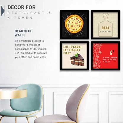 Kotart Diet Cooking Quotes Wall Posters With Frame Set of 4 Framed Posters