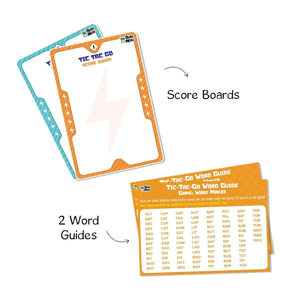 GiniMini Tic-Tac-Go! Strategy Game for Kids 4 5 6 | 50+ Tiles, Power-Up Cards, Mystery Tiles & Challenges | Fun Family Game Night, Brain Activity