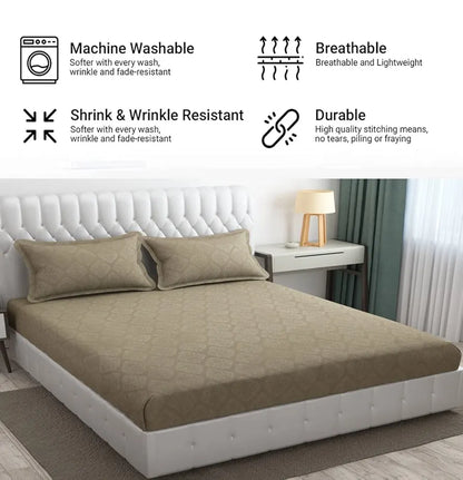 Fresh From Loom Double Bedsheet King Size Microfiber Rotary Printed With 2 Pillow Covers 144 TC Dark Beige Damas