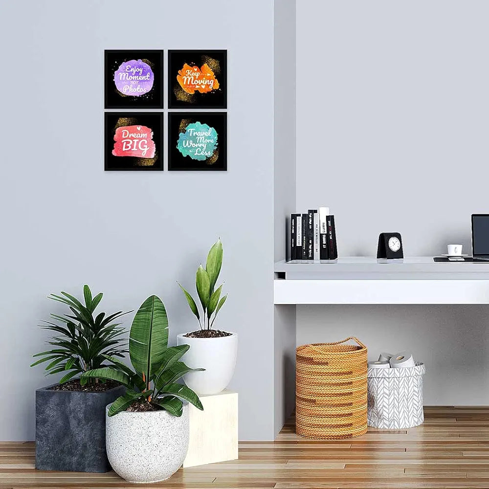 ArtX Paper Motivational Quotes AXJ00137-MOT Keep Moving Wall Art Painting With Frame Set of 4