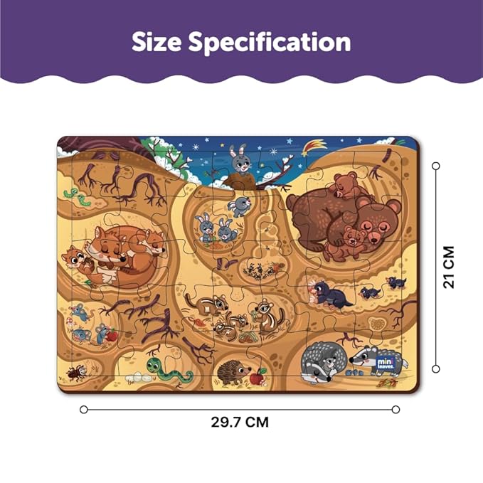 Mini Leaves 35 Piece Jigsaw Puzzle for Kids 3+ Years | Baby Animals & Burrow Jigsaw Puzzle | Wooden Puzzles for Kids | Educational Toys
