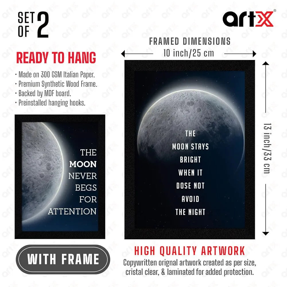 ArtX Paper Moon Motivational Quotes Wall Frames Set of 2