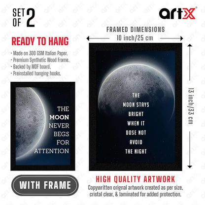 ArtX Paper Moon Motivational Quotes Wall Frames Set of 2