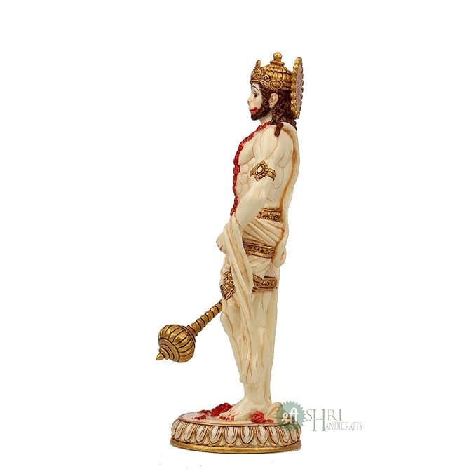 Indicast Resin 10" Inch Hanuman Ji Standing Gold Painting Bajrangbali Idol Gift Article