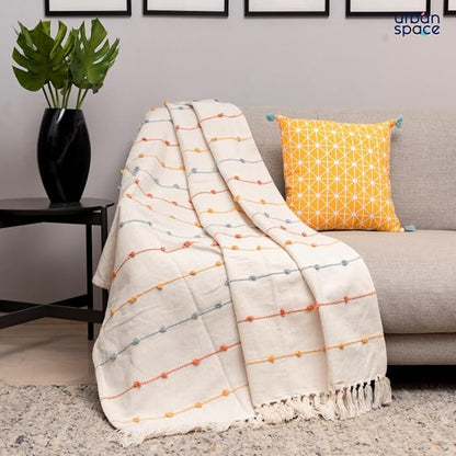 Urban Space Handmade Pure Cotton Sofa Throw Blanket Colour Boho White