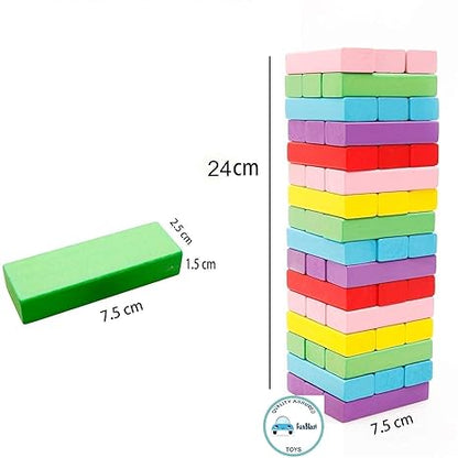 FunBlast Multi Coloured 48 PCS Blocks 4 Dices Wooden Building Stacking Toys Wooden Tumbling